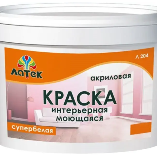 Краска интерьерная моющаяся супербелая торговой марки Л 204, 14 кг