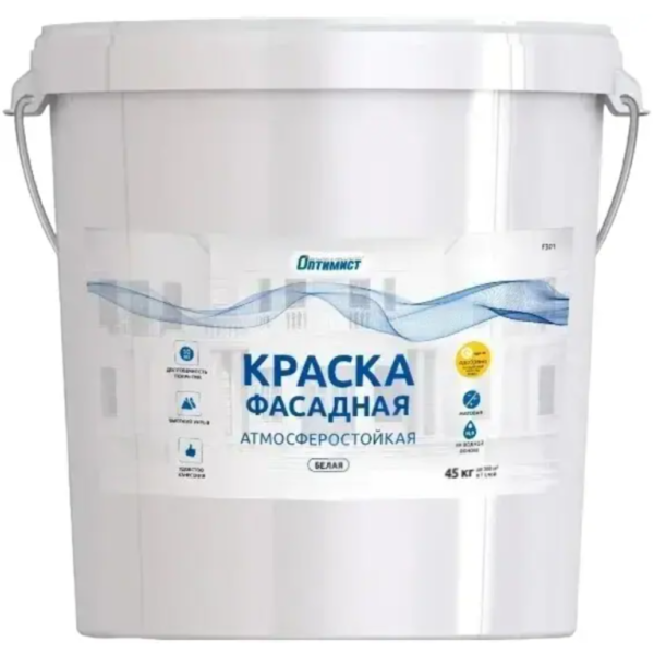 Краска фасадная белая матовая «F 301», 45 кг